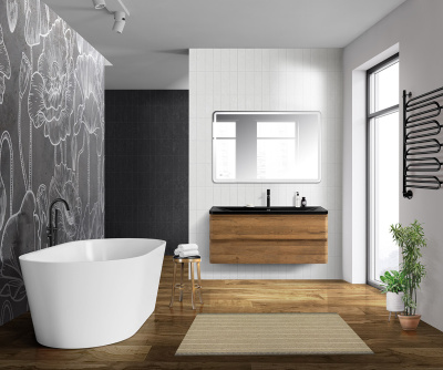 Тумба с раковиной подвесная BelBagno ALBANO 120 Rovere Rustico, раковина чёрная