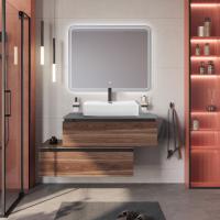 Тумба со столешницей подвесная и нижней тумбой CEZARES SLIDER 100 Орех дымчатый, столешница SLD-100/48-MNO