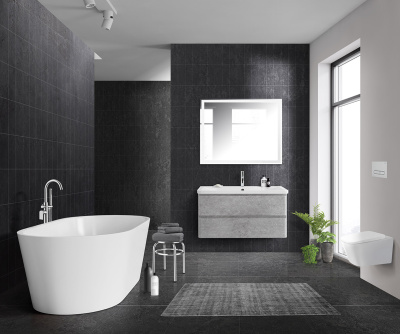 Тумба с раковиной подвесная BelBagno ALBANO 100 Cemento Verona Grigio, раковина белая