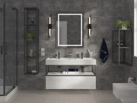 Консоль стальная с двойной раковиной подвесная Cezares CADRO 120 Nero одноярусная, раковина белая