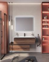 Тумба с раковиной подвесная с нижней тумбой CEZARES SLIDER 100 Орех дымчатый, раковина белая