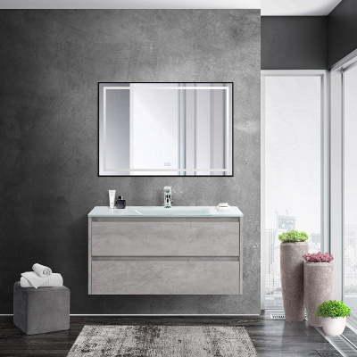 Тумба со стеклянной раковиной подвесная BelBagno KRAFT 100 Cemento Grigio, раковина белая Тумба со стеклянной раковиной подвесная BelBagno KRAFT 100 Cemento Grigio, раковина белая