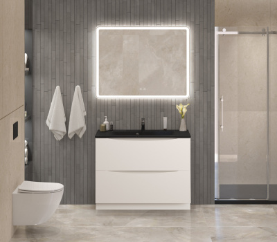 Тумба с раковиной напольная BelBagno MARINO 100 Bianco Lucido, раковина чёрная BB1000/445-LV-ART-PR-NERO Тумба с раковиной напольная BelBagno MARINO 100 Bianco Lucido, раковина чёрная BB1000/445-LV-ART-PR-NERO
