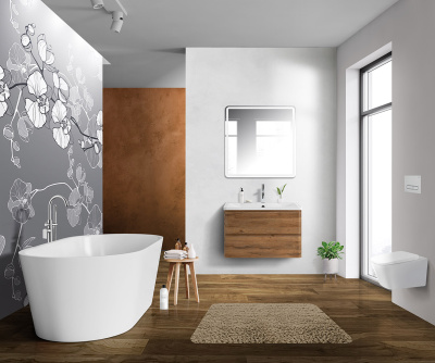 Тумба с раковиной подвесная BelBagno ALBANO 80 Rovere Rustico, раковина белая