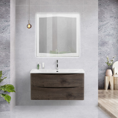 Тумба с раковиной подвесная BelBagno ACQUA 100 Rovere Nature Grigio, раковина белая