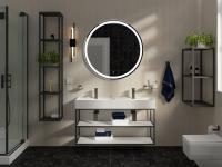 Консоль стальная с двойной раковиной подвесная Cezares CADRO 120 Nero двухъярусная, раковина белая