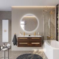 Тумба с раковиной подвесная с четырьмя ящиками CEZARES ECO-CER-N 120 Орех шоколад Софт, раковина белая с двумя чашами CZR-8095-120-2