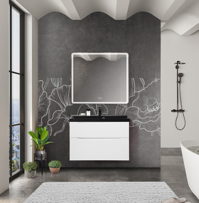 Тумба с раковиной подвесная BelBagno MARINO-H60 80 Bianco Lucido, раковина черная