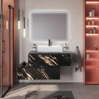 Тумба со столешницей подвесная и нижней тумбой CEZARES SLIDER 100 Чёрный фьюжн, столешница SLD-100/48-MNO