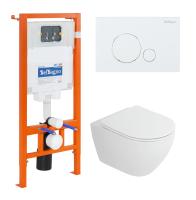 Комплект 4 в 1 Унитаз подвесной Cezares STYLUS-TOR CZR-6601-TH-TOR с сиденьем CZR-2316-SC + Система инсталляции для унитазов BelBagno BB002-80  с кнопкой смыва BB014-SR-BIANCO