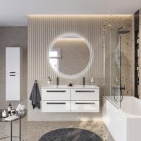 Тумба с раковиной подвесная с четырьмя ящиками CEZARES ECO-CER-N 120 Bianco Lucido, раковина белая с двумя чашами CZR-8073-120-2