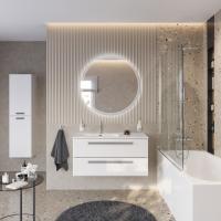 Тумба с раковиной подвесная с двумя ящиками, левосторонняя CEZARES ECO-CER-N 100 Bianco Lucido, раковина белая CZR-8095-100-L