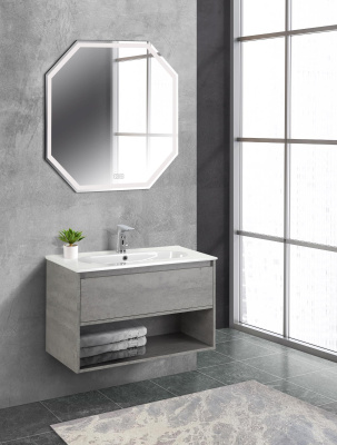 Тумба c раковиной подвесная с одним ящиком и одной открытой полкой BelBagno KRAFT 80 Cemento Grigio, раковина белая Тумба c раковиной подвесная с одним ящиком и одной открытой полкой BelBagno KRAFT 80 Cemento Grigio, раковина белая