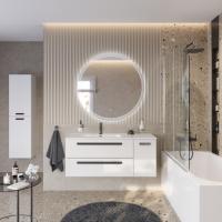 Тумба с раковиной подвесная с двумя ящиками и одной дверцей, левосторонняя CEZARES ECO-CER-N 120 Bianco Lucido, раковина белая CZR-8095-120-L Тумба с раковиной подвесная с двумя ящиками и одной дверцей, левосторонняя CEZARES ECO-CER-N 120 Bianco Lucido, раковина белая CZR-8095-120-L