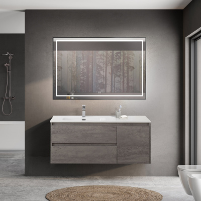 Тумба с раковиной подвесная с двумя ящиками и одной дверцей BelBagno KRAFT 120 Cemento Grigio левая, раковина белая Тумба с раковиной подвесная с двумя ящиками и одной дверцей BelBagno KRAFT 120 Cemento Grigio левая, раковина белая