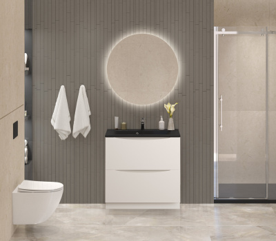 Тумба с раковиной напольная BelBagno MARINO 80 Bianco Lucido, раковина чёрная BB800/450-LV-ART-PR-NERO Тумба с раковиной напольная BelBagno MARINO 80 Bianco Lucido, раковина чёрная BB800/450-LV-ART-PR-NERO
