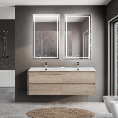 Тумба с четырьмя ящиками и раковиной на две чаши подвесная BelBagno KRAFT 140 Rovere Galifax Bianco , раковина белая Тумба с четырьмя ящиками и раковиной на две чаши подвесная BelBagno KRAFT 140 Rovere Galifax Bianco , раковина белая