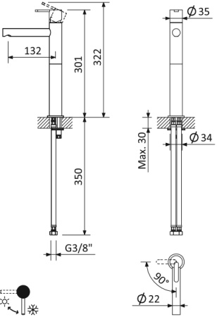 Смеситель для раковины CEZARES LEAF-LC1-L-PO