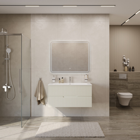 Тумба с раковиной подвесная CEZARES DUET-N 100 Альпака Брашированная, раковина белая CZR-8073-100 Тумба с раковиной подвесная CEZARES DUET-N 100 Альпака Брашированная, раковина белая CZR-8073-100