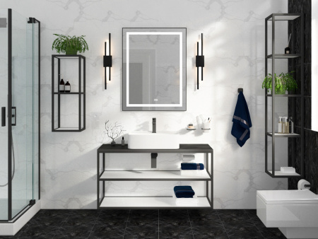 Консоль стальная со столешницей под накладную раковину подвесная Cezares CADRO 120 Nero, двухъярусная