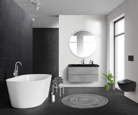Тумба с раковиной подвесная BelBagno ALBANO 100 Cemento Verona Grigio, раковина чёрная