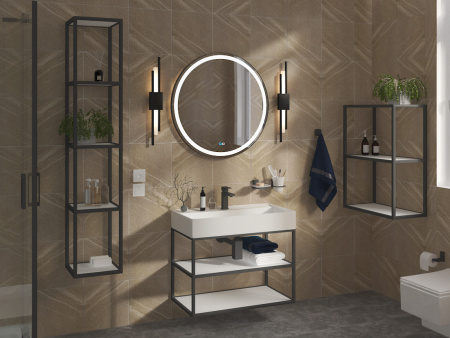 Консоль стальная с раковиной подвесная Cezares CADRO 80 Nero двухъярусная, раковина белая