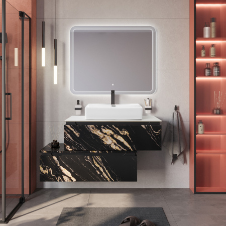 Тумба со столешницей подвесная и нижней тумбой CEZARES SLIDER 100 Чёрный фьюжн, столешница SLD-100/48-BO