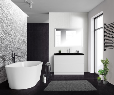 Тумба с раковиной напольная BelBagno ALBANO 120 Bianco Lucido, раковина чёрная