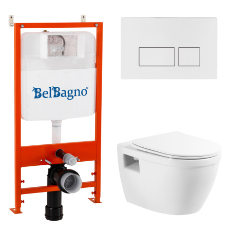 Комплект 3 в 1 Унитаз подвесной с сиденьем BelBagno LOTO  BB070CHR/SC + Комплект 2 в 1 Система инсталляции для унитазов BelBagno BB026/BB042BL