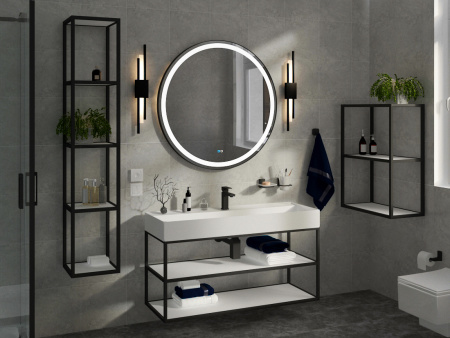 Консоль стальная с раковиной подвесная Cezares CADRO 120 Nero двухъярусная, раковина белая