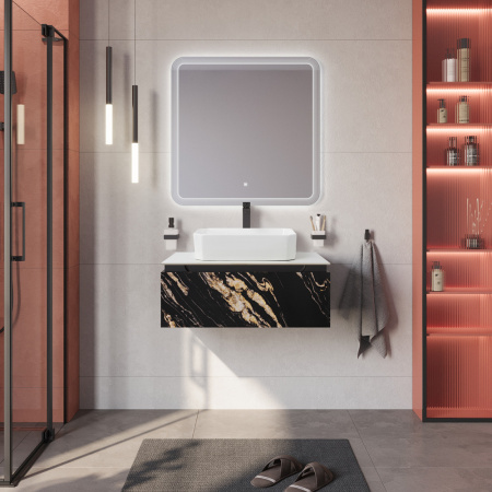 Тумба со столешницей подвесная CEZARES SLIDER 80 Чёрный фьюжн, столешница SLD-80/48-BO