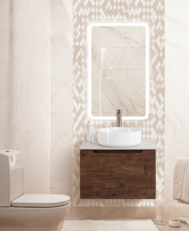 Тумба со столешницей подвесная с одним ящиком BelBagno ETNA 60 Rovere Moro, раковина белая