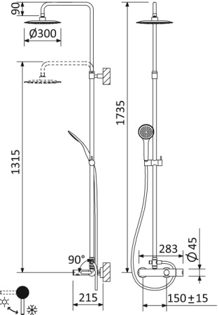 Душевая стойка CEZARES LEAF-CVDA-30-L-ST