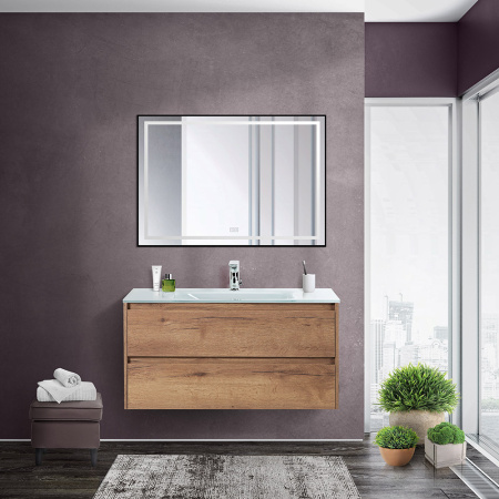 Тумба со стеклянной раковиной подвесная BelBagno KRAFT 100 Rovere Tabacco, раковина белая