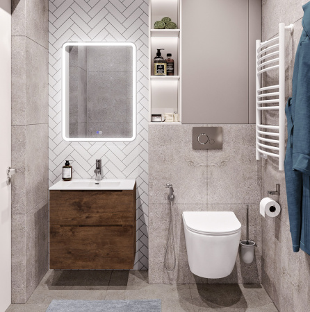 Тумба с раковиной подвесная BelBagno ETNA-H60 70 Rovere Moro, раковина белая