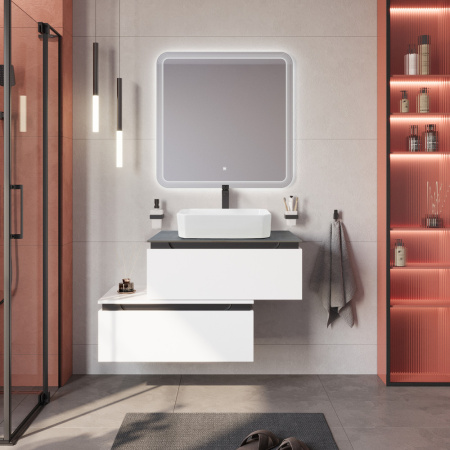 Тумба со столешницей подвесная и нижней тумбой CEZARES SLIDER 80 Bianco Opaco, столешница SLD-80/48-MNO