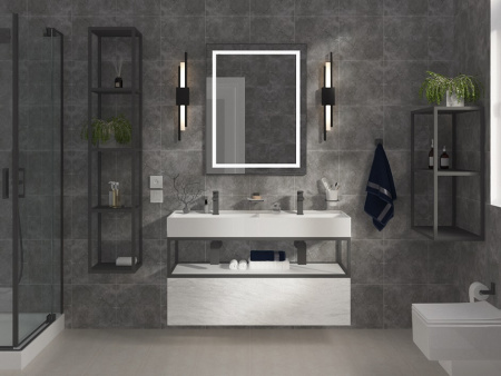 Консоль стальная с двойной раковиной подвесная Cezares CADRO 120 Nero одноярусная, раковина белая