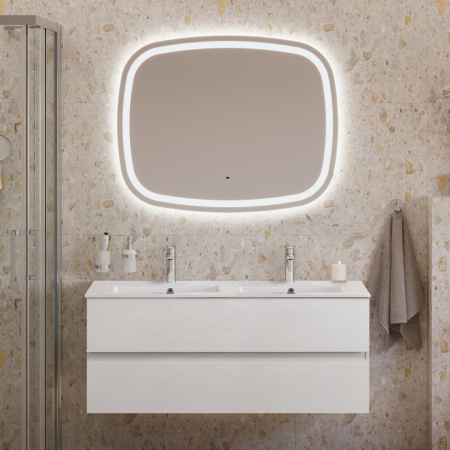 Тумба с раковиной на две чаши подвесная CEZARES MOLVENO 46 120 Bianco Ghiaccio, раковина белая CZR-8070-120-2