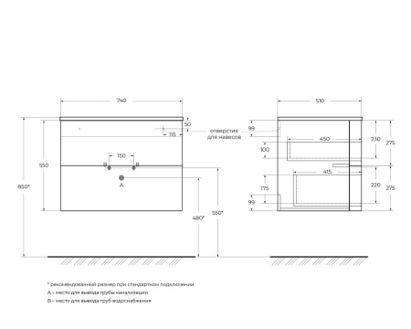 База под раковину CEZARES COMFORT 54358 Grigio Scuro