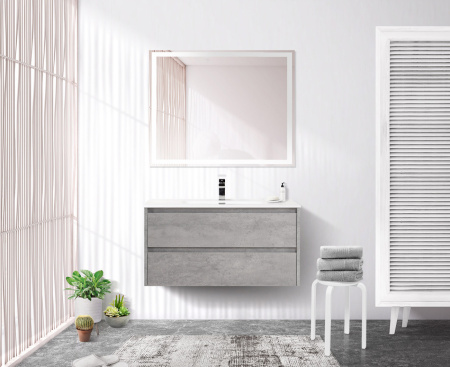 Тумба с раковиной подвесная BelBagno KRAFT 100 Cemento Grigio, раковина белая