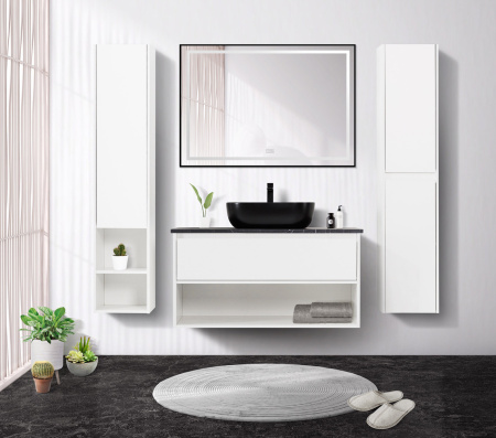 Тумба со столешницей, одним ящиком и одной открытой полкой подвесная BelBagno KRAFT 100 Bianco Opaco