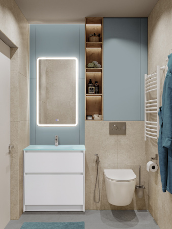 Тумба со стеклянной матовой раковиной напольная BelBagno KRAFT 80 Bianco Opaco, раковина белая
