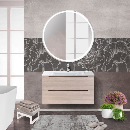Тумба со стеклянной раковиной подвесная BelBagno ETNA 90 Rovere Grigio, раковина белая