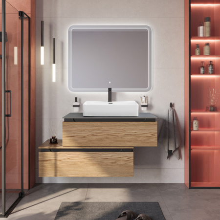 Тумба со столешницей подвесная и нижней тумбой CEZARES SLIDER 100 Дуб тангент, столешница SLD-100/48-MNO