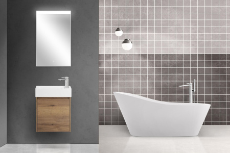 Тумба с раковиной подвесная BelBagno KRAFT MINI 50 Rovere Tabacco правосторонняя, раковина белая