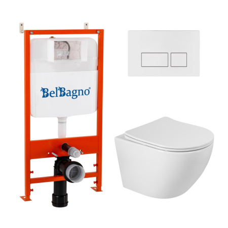 Комплект 3 в 1 Унитаз подвесной с сиденьем BelBagno SFERA-R BB046CHR/SC + Система инсталляции 2 в 1 BelBagno BB026/BB042BL