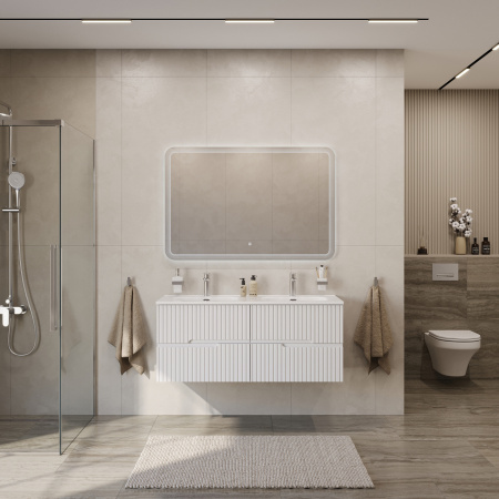 Тумба с раковиной подвесная с четырьмя ящиками CEZARES DUET-N 120 Bianco Lucido, раковина белая с двумя чашами CZR-8095-120-2 Тумба с раковиной подвесная с четырьмя ящиками CEZARES DUET-N 120 Bianco Lucido, раковина белая с двумя чашами CZR-8095-120-2