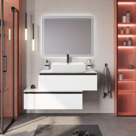 Тумба со столешницей подвесная и нижней тумбой CEZARES SLIDER 100 Bianco Opaco, столешница SLD-100/48-BO