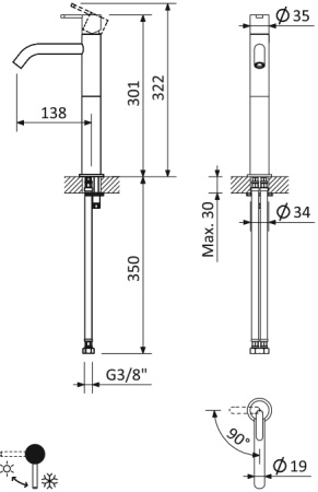 Смеситель для накладной раковины CEZARES LEAF-LC2-L-GM