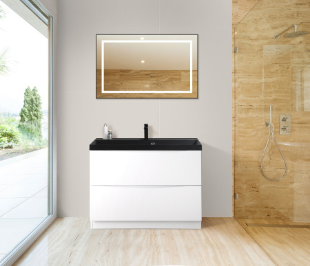 Тумба с раковиной напольная BelBagno MARINO 90 Bianco Lucido, раковина чёрная